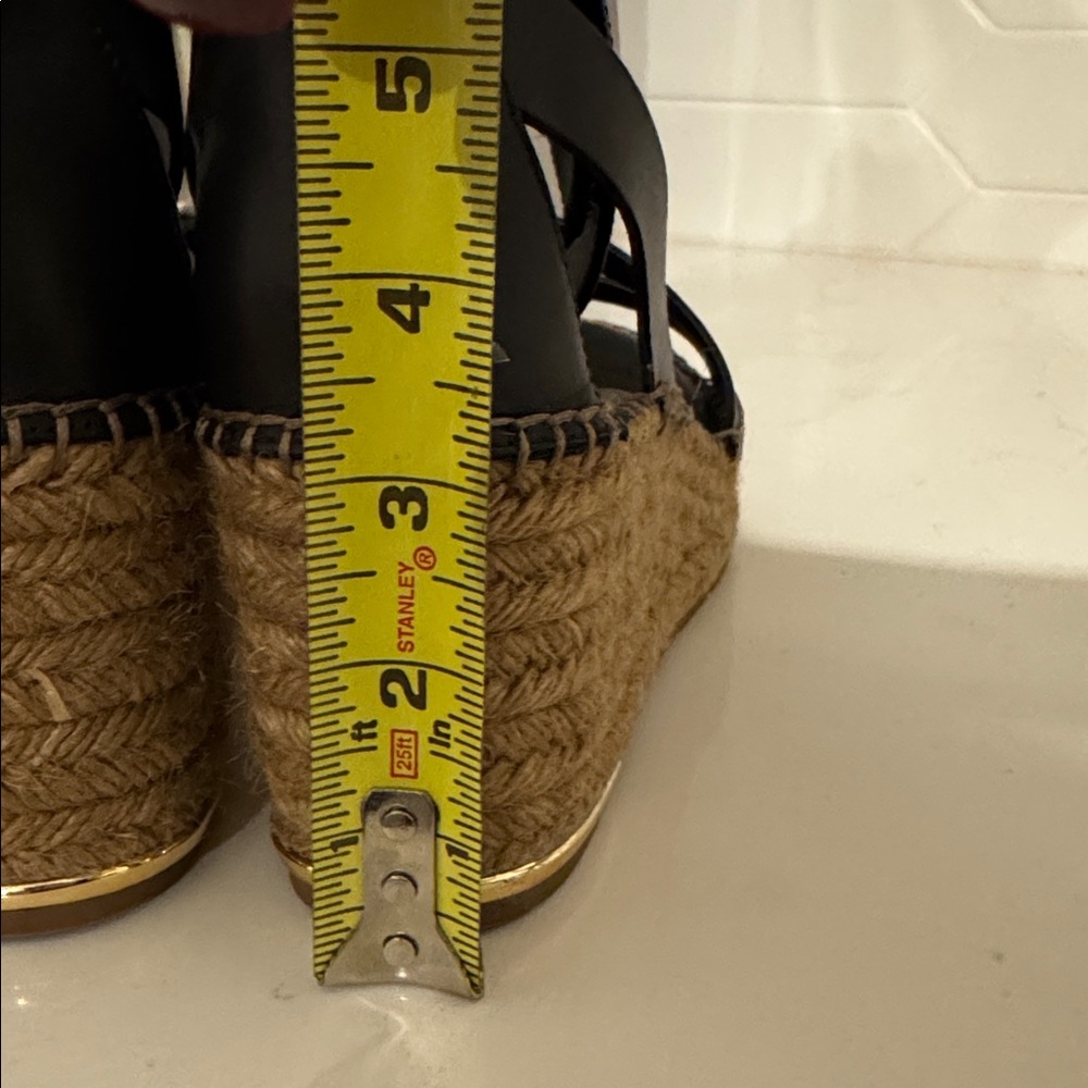 Franco Sarto Black and Tan Wedge Sandals - Picture 9 of 9
